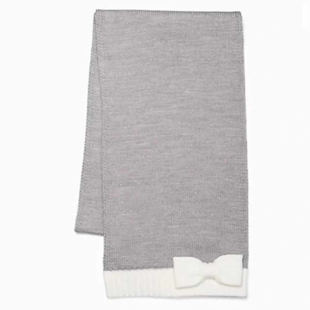 NWT Kate Spade Bow Knit Scarf Grey and Cream